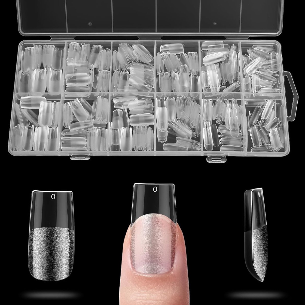 SnelShoppen - 600Pcs Square Nail Tips, Press On Nails voor Gel Extensions, Semi-Matte Acryl Full Coverage Nagel Tips, Transparante Valse Nagels met 12