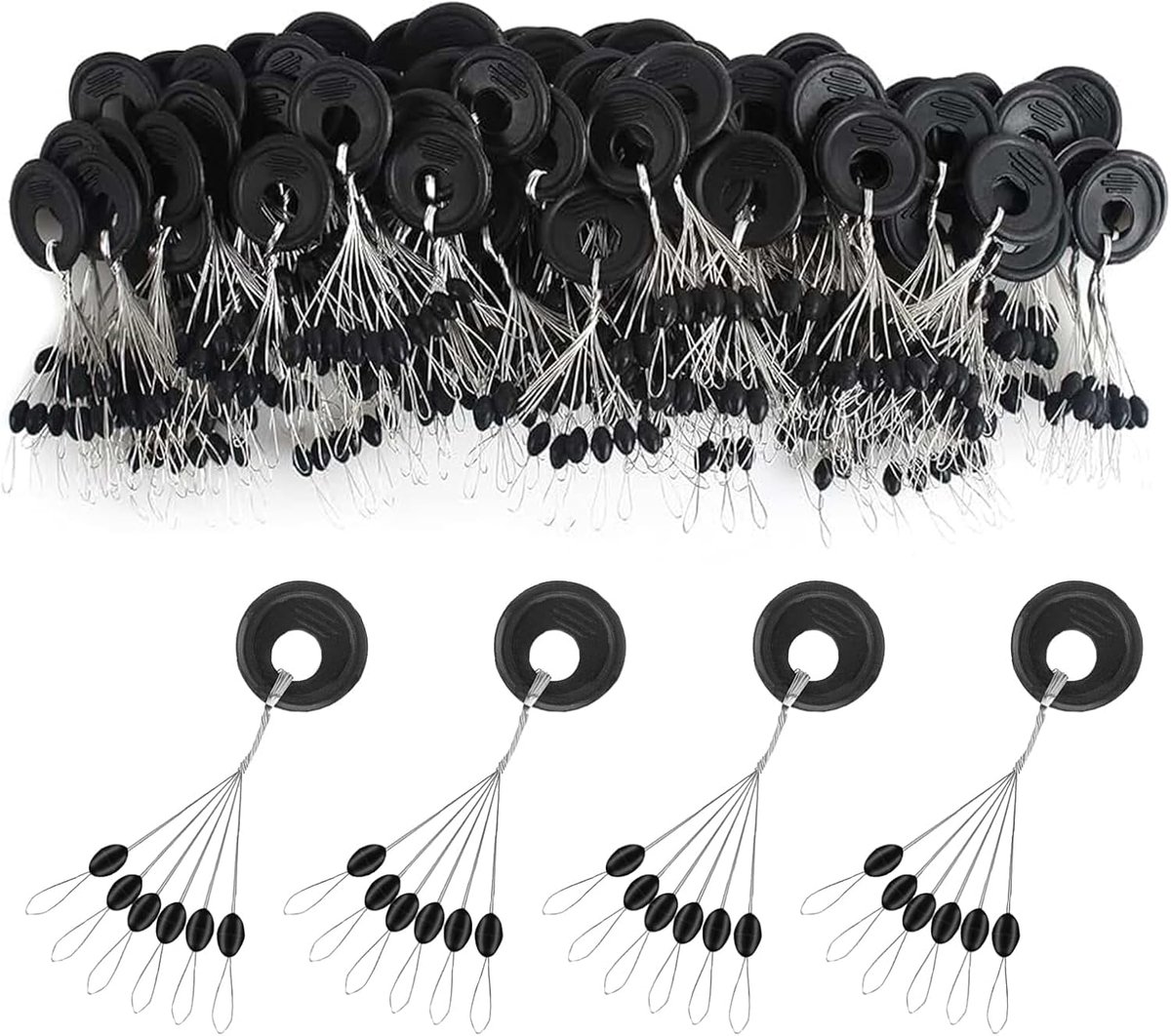 SnelShoppen - Rubber Bobber Stoppers voor Vissen, 600 Stuks, 6 in 1 Rubber Vissstopper, Cord Stoppers voor Vissen, L/M/S/XS Formaten, Duurzaam en Mili