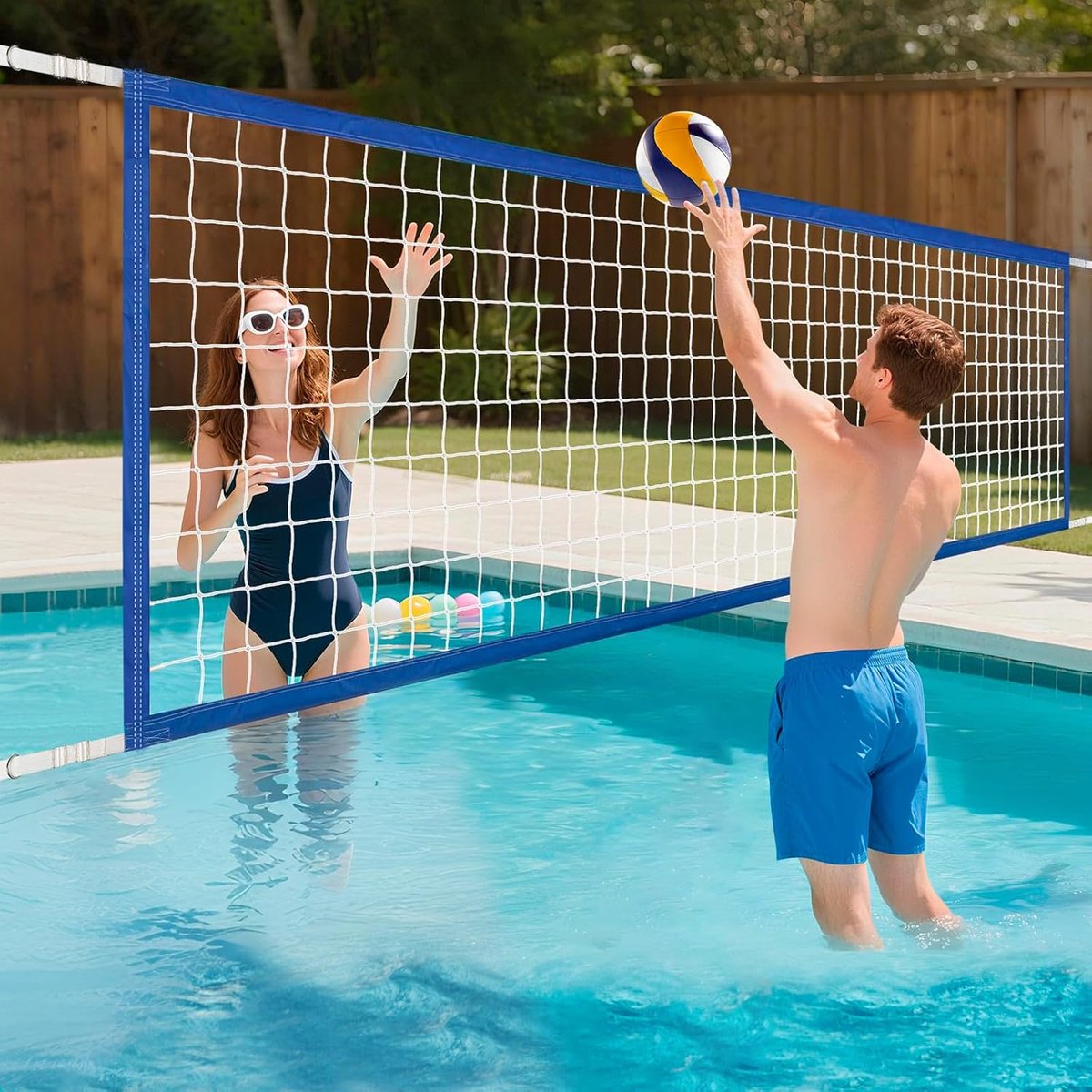 SnelShoppen - Pool Volleyball Net 457 x 91 cm, Verstelbaar en Waterdicht, Draagbaar Polyethyleen (PE) voor Watergames, Tuin, Strand en Buitenactivitei