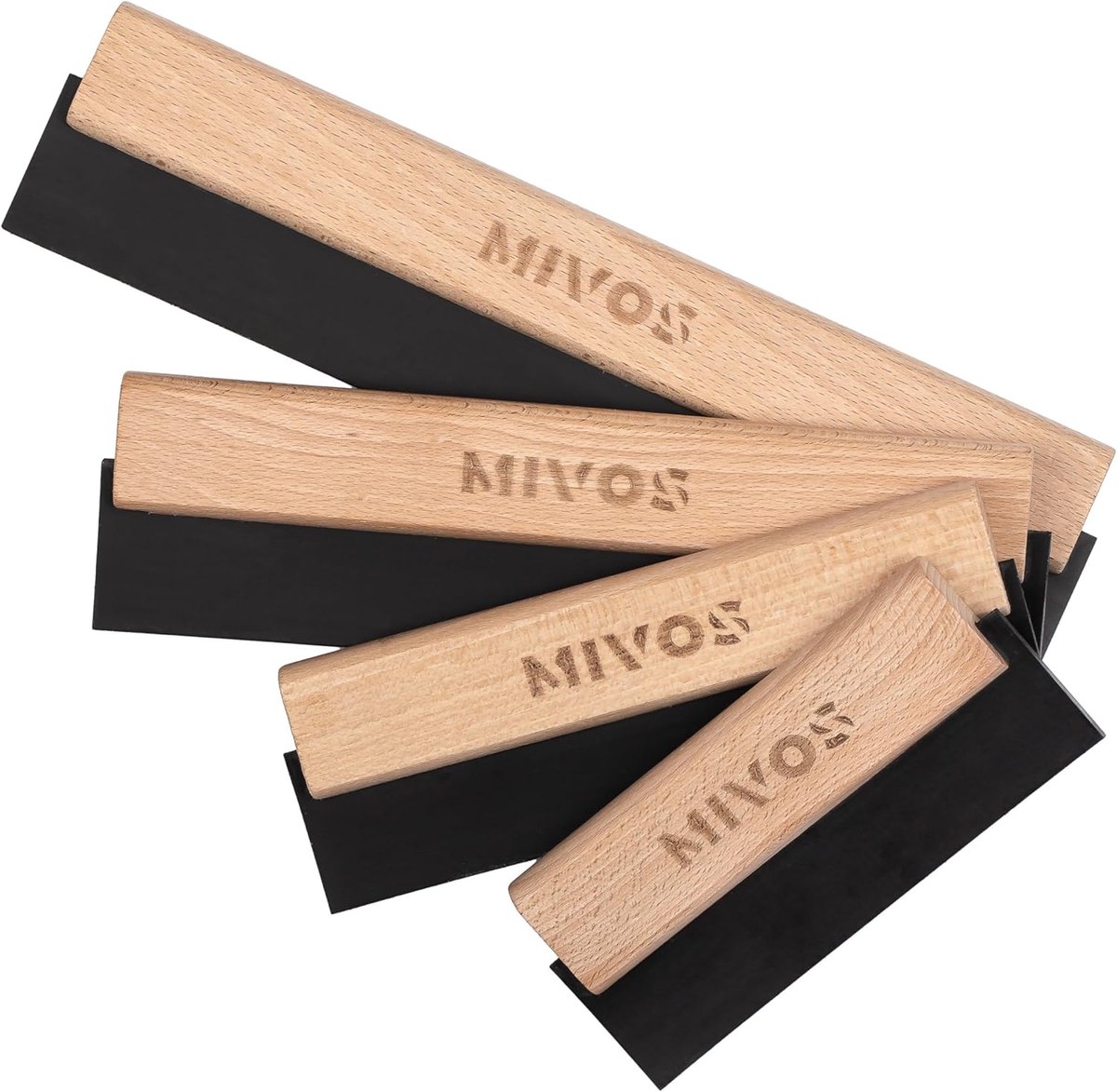SnelShoppen - Rubber Spatula Set 150mm 200mm 250mm 300mm - Hoogwaardige Tegel Spatula met Houten Handvat - Perfect voor Tiling en Afwerken