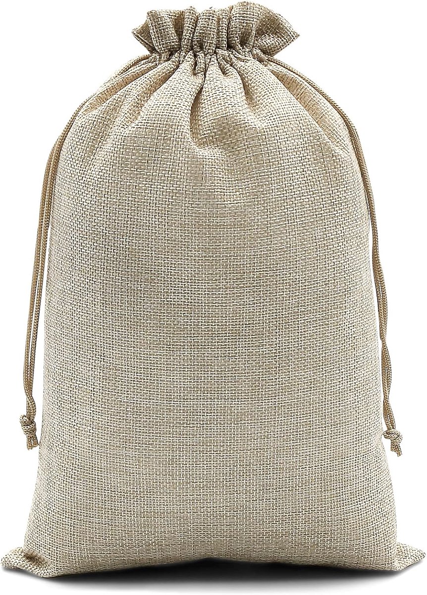 SnelShoppen - 20 Stuks Bruine Linnen Jute Zakjes, Mini Lichtgewicht Cadeauzakken, Ademend Hessian Trekkoord Tassen voor Verpakking, Opslag, Bruiloft,
