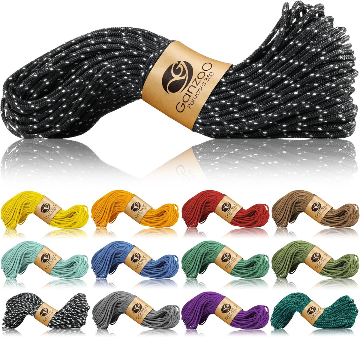 SnelShoppen - Paracord 350 Cord 30 m - Reflective Black - 2.5 mm Sterk Nylon/Polyester Camping Touw voor Survival, Touw Knopen, Armbanden, Hond Leidin
