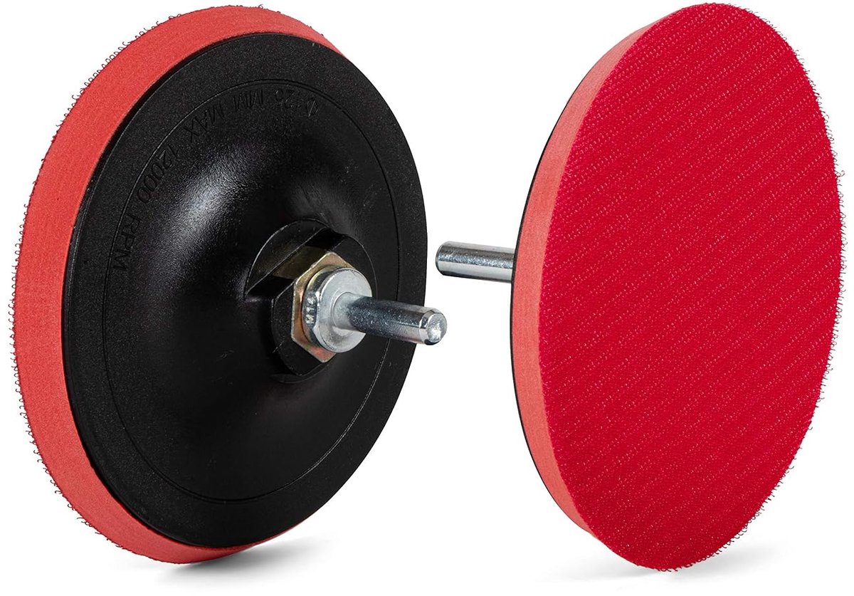 SnelShoppen - 125 mm Schuur- en Polijstschijf voor Boormachines met M14 Bevestiging - Medium Hard, Inclusief Mandrel en Haak & Lussysteem