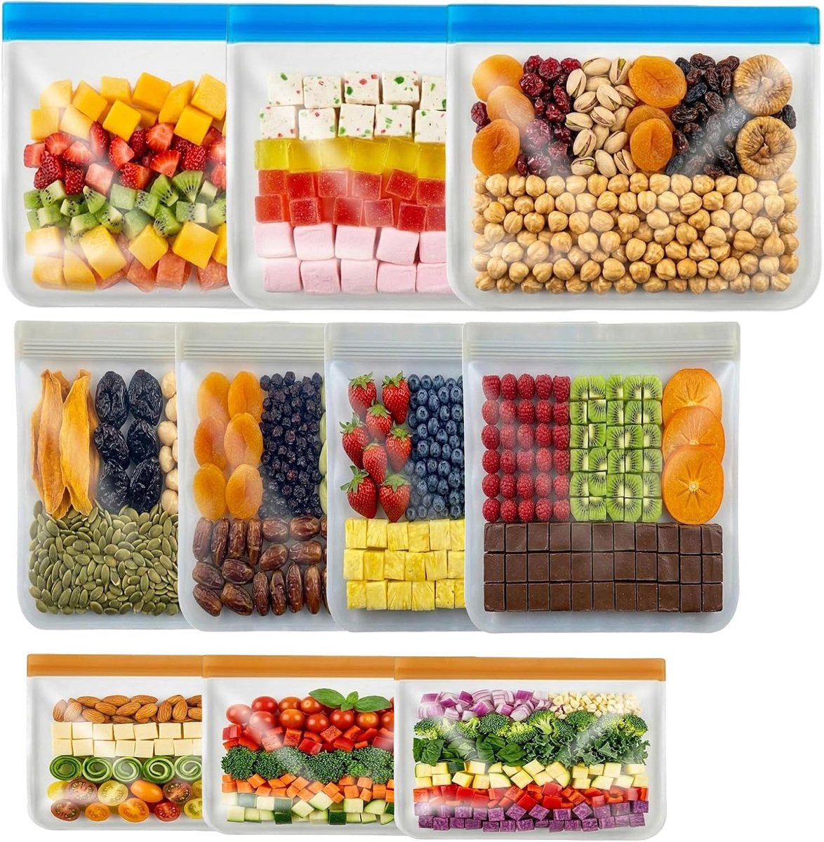 SnelShoppen - Set van 10 Herbruikbare Vriezerzakken, Silicone Sandwich Vriezen Food Storage Bags, PEVA Opbergzakken voor Groenten, Melk, Snacks, Vlees