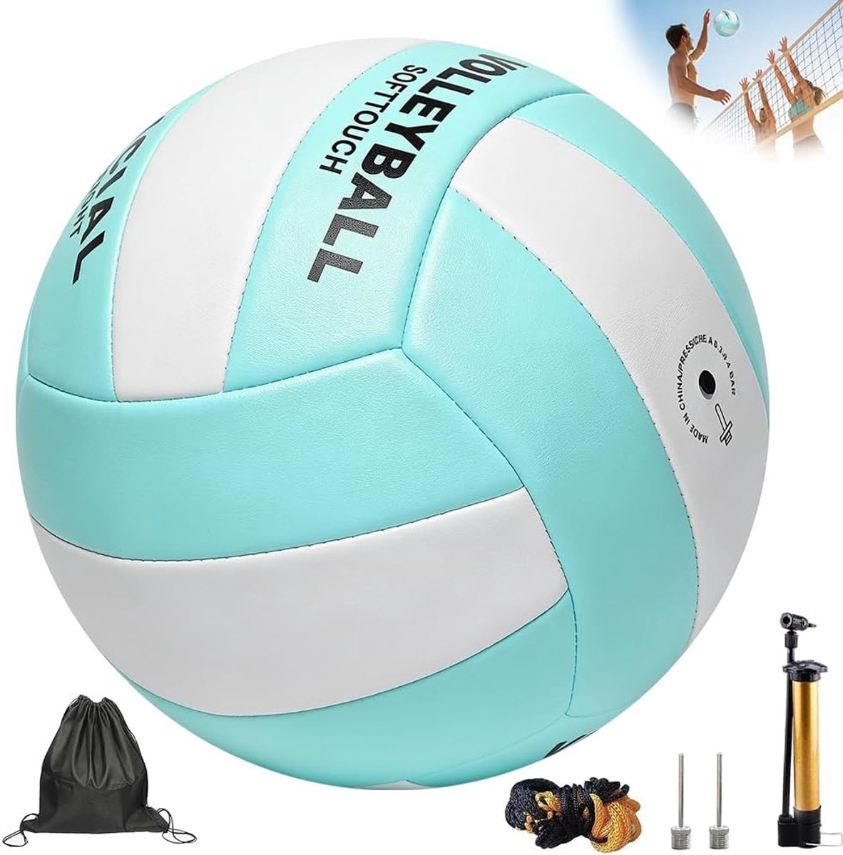 SnelShoppen - Volleybal Set, Beach Volleybal Maat 5, Zacht Aanvoelend, Geschikt voor Binnen en Buiten, Inclusief Rugzak, Mesh Tas en Pomp voor Trainin
