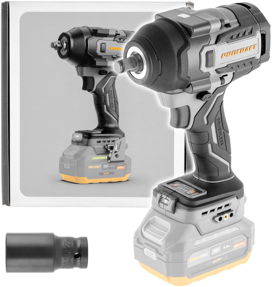 ProCraft Industrial IW850A-BB accu-slagmoersleutel 20 V 850 Nm 1/2" borstelloos Solo - zonder accu, zonder oplader