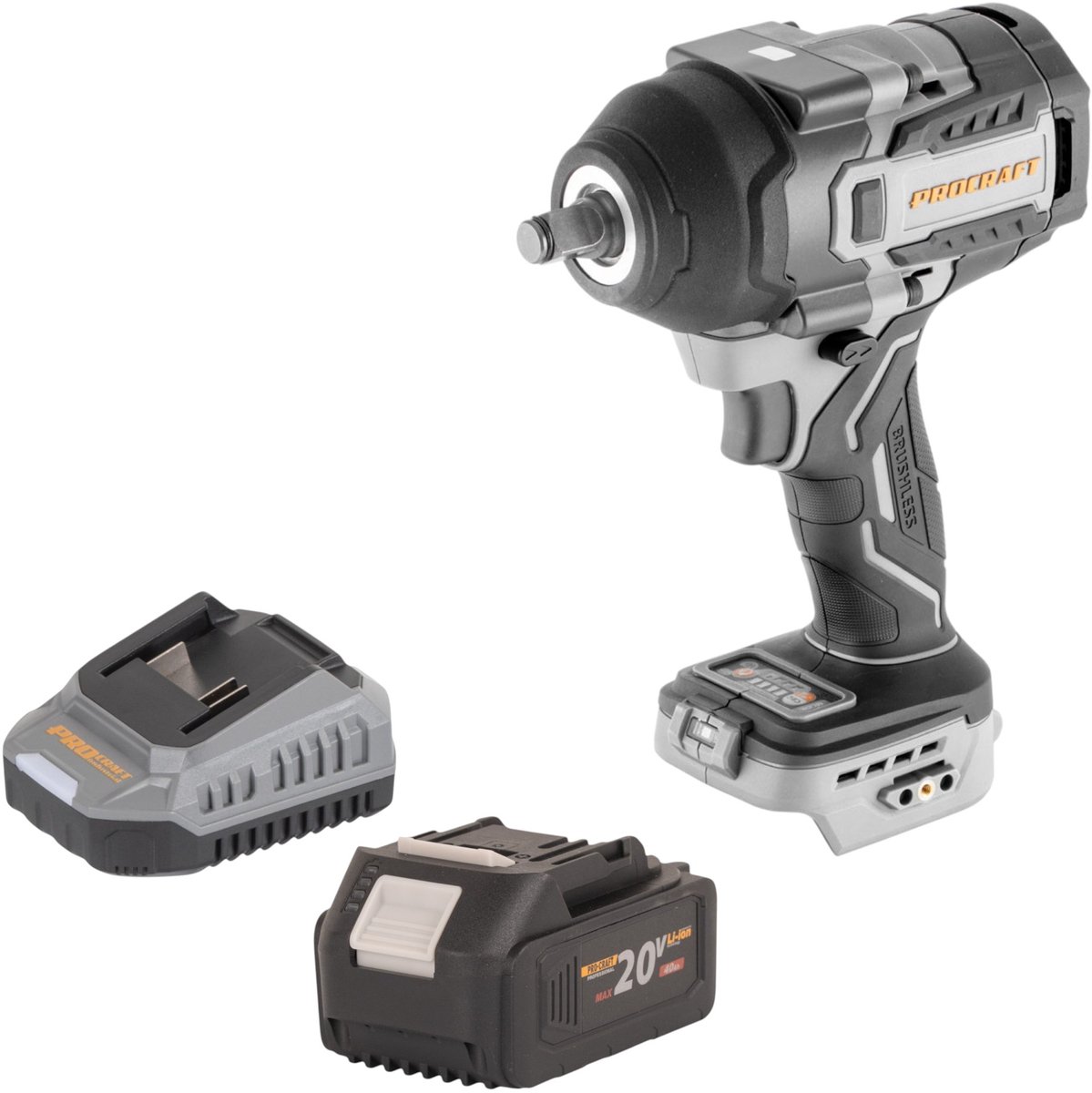 ProCraft Industrial IW850A-BB accu-slagmoersleutel 20 V 850 Nm 1/2" borstelloos + 1x accu 4,0 Ah + oplader