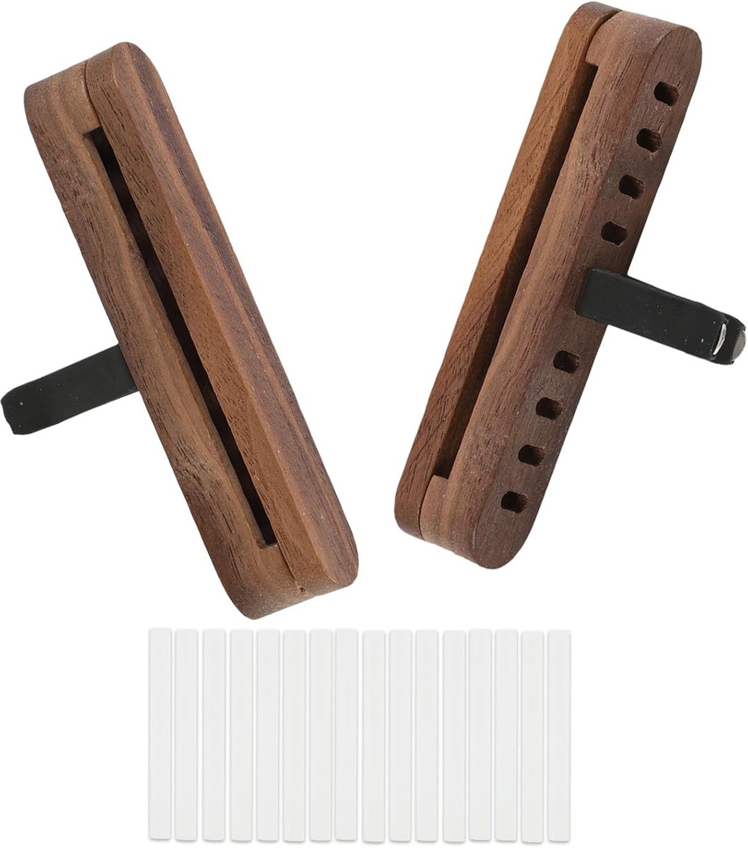 SnelShoppen - 2 Stuks Auto-Diffuser van Hout met Ventilatieclip en 8 Navulpads, Herbruikbare Luchtverfrisser voor Interieur, Decoratief en Stijlvol Ac