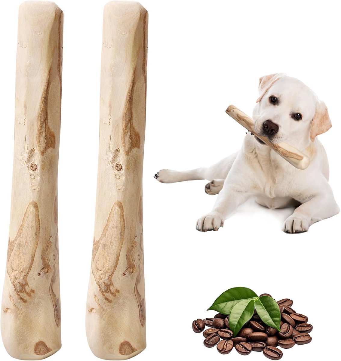 Thijox - Natuurlijk Kauwbot voor Puppy’s, Koffiehout Kauwspeelgoed, Duurzaam Hondenspeelgoed voor Middelgrote Honden, 2 Stuks, Veilig en Flexibel, Lan