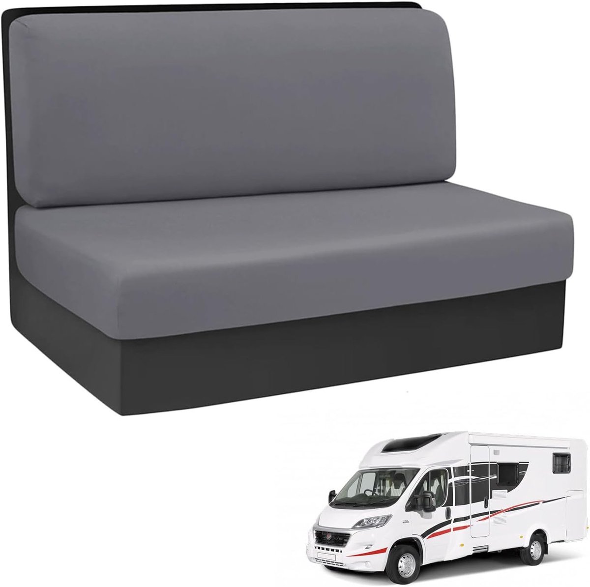 Stretch Stoelhoezen voor Caravan en Camper, Antislip en Wasbaar, Elastische Bankkussens voor Woonkamer en Bank, Set van 2 Stuks, Donkergrijs