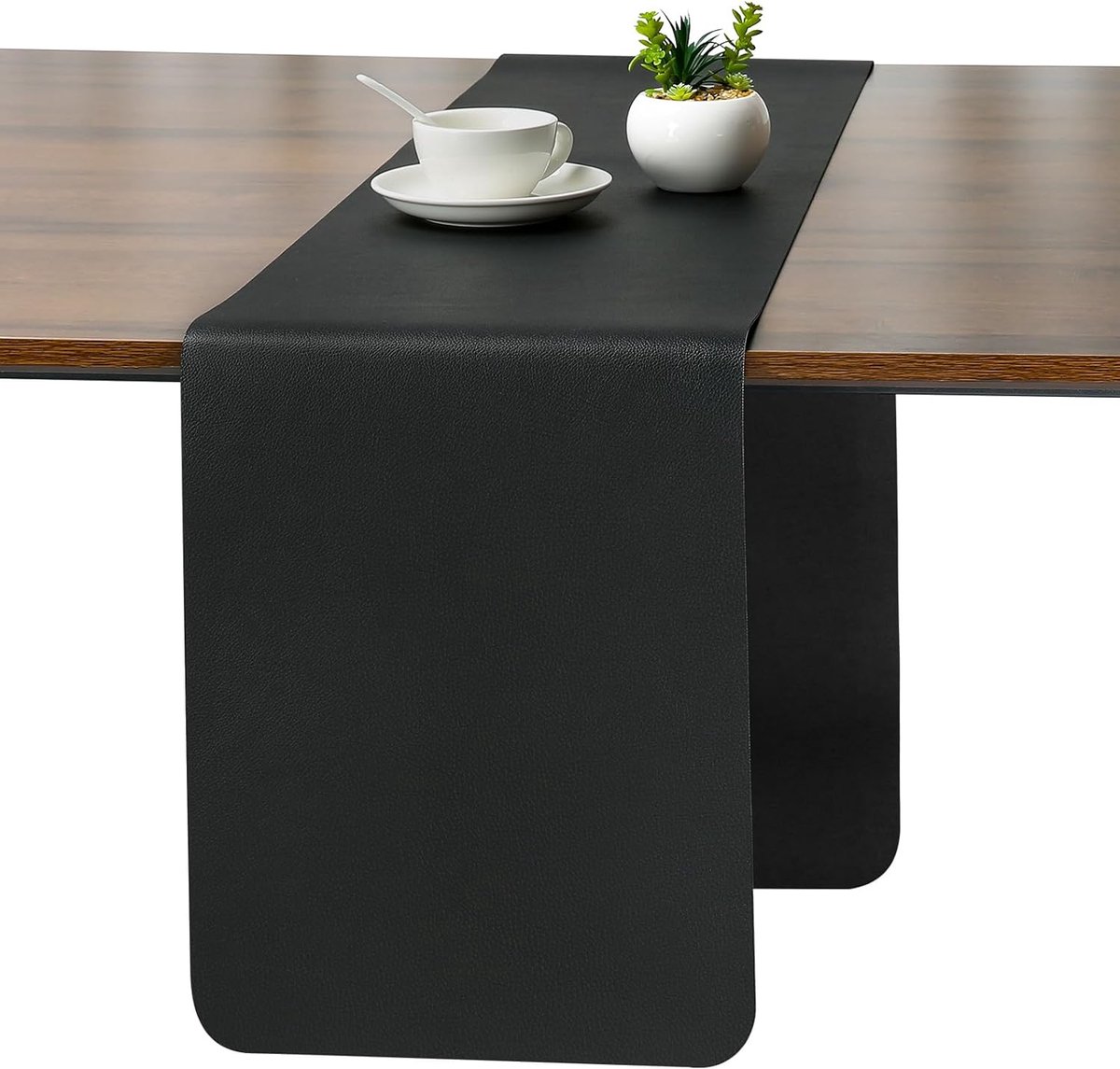 SnelShoppen - Moderne Wasbare Tafelrunner voor Buiten - Dubbelzijdig Kunstleer - Waterdicht en Antislip - Zwart - 40x183cm - Perfect voor Feesten en T