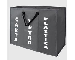 SnelShoppen - Ecobag Afvalscheidingstas met 3 Compartimenten voor Glas, Papier en Plastic - Ruimtebesparend, Waterdicht Polyester, 60 x 32 x 48 cm - I
