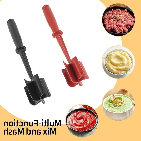 Gehakt masher set van 4 stuks met 5-bladige kop voor het eenvoudig malen van vlees, hittebestendig en niet-plakkerig keukengereedschap voor rundergehakt en kalkoenmix — afbeelding 3