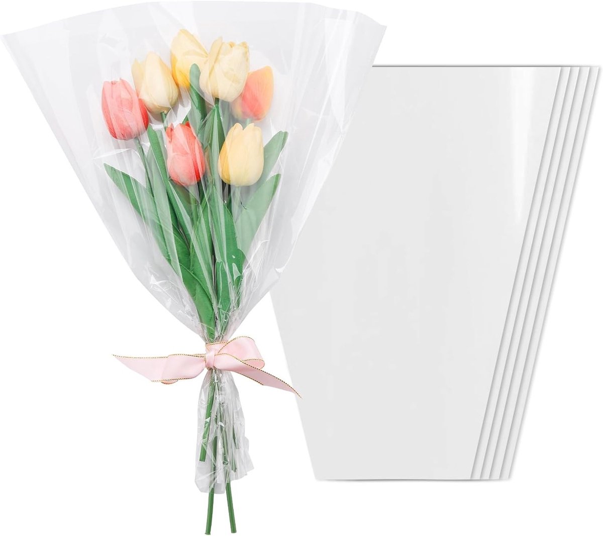 Set van 100 Transparante Bloemenverpakkingen - Celofaan Tassen voor Boeketten en Bloemenwinkels, Perfect voor Verkoop en Cadeaus