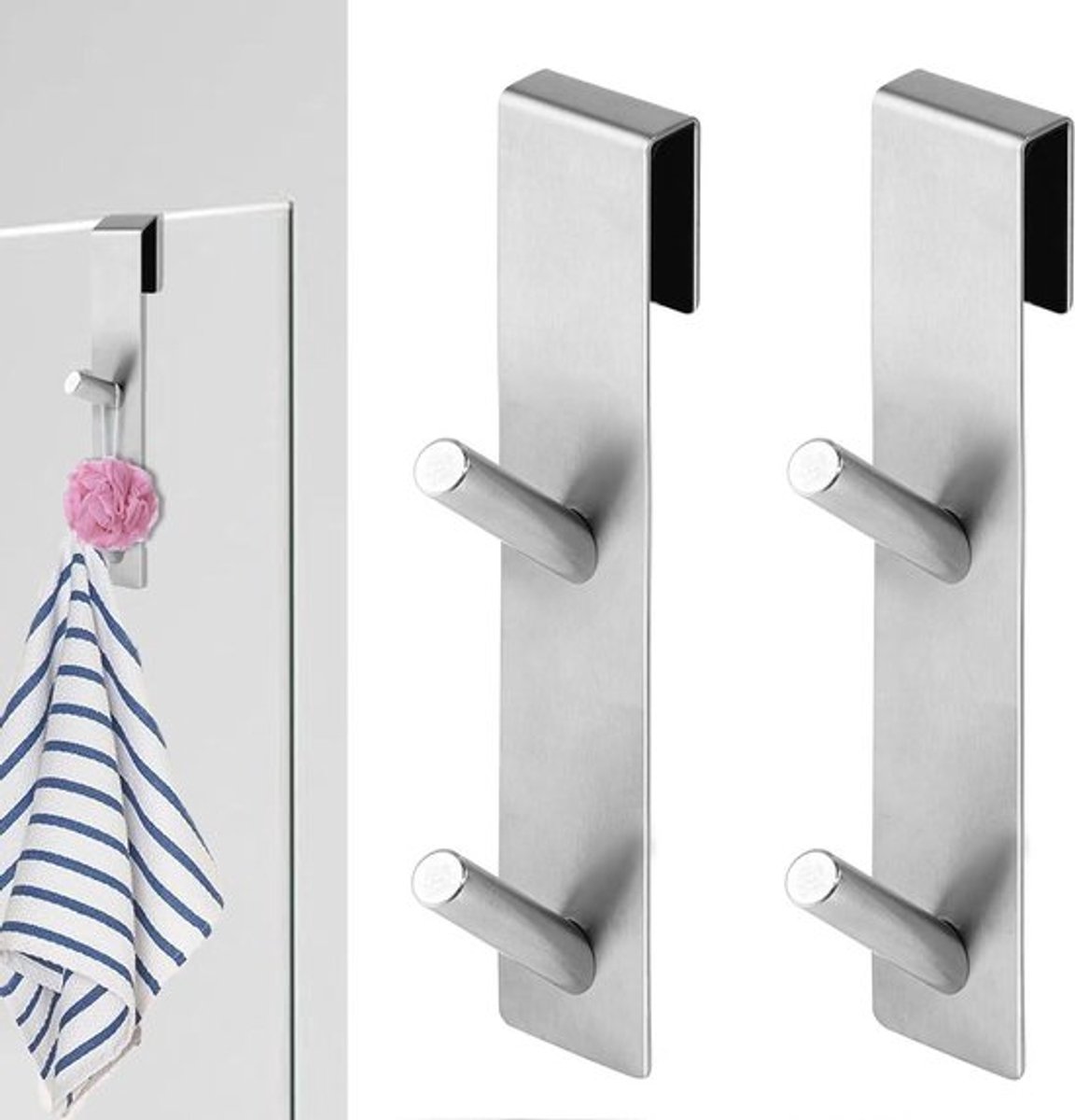 Dubbele douchekleding haken set van 2, geen boren nodig, om handdoeken op te hangen, gesch