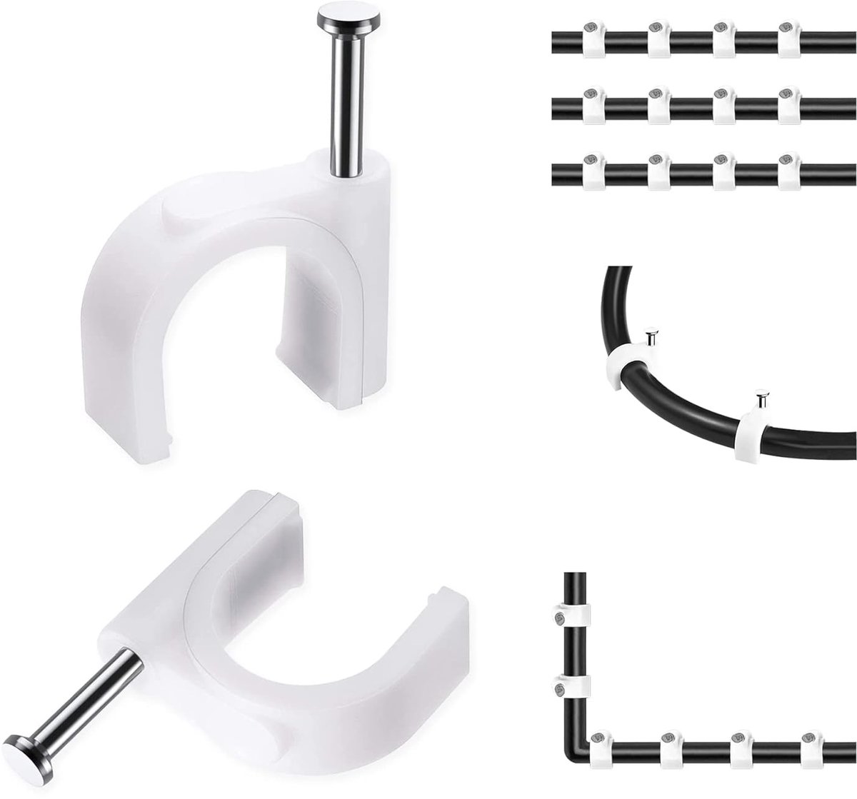 SnelShoppen - 100 Stuks Kabel Clips 8mm - Sterke Witte Ronde Kabelhouders - Duurzame Wandbevestiging voor Kabelbeheer - Tidy Holder voor Thuis & Kanto