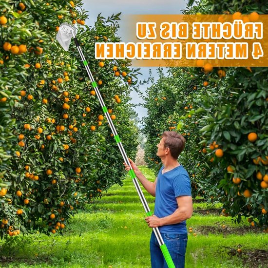 Fruitplukker - Appelplukker - Lange fruitpluktool met telescopische steel - Fruitgrijper met telescopische steel en opbergtas - fruitpluktool voor kersen, bessen, sinaasappels, peren, citroenen - Snoeigereedschap — afbeelding 3