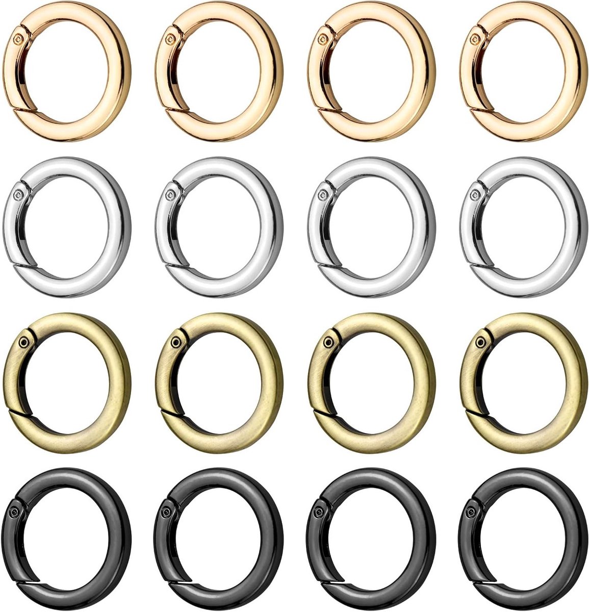 Spring O-Ringen, 16 Stuks Ronde Snap Clips, 35mm Carabiner Haak voor Sleutelhangers, Tassen en Ambachten in 4 Kleuren