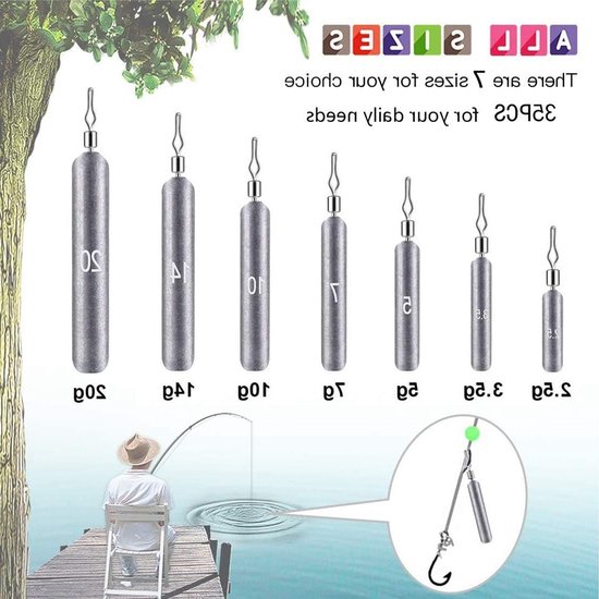 35-delige Drop Shot Loodset met 7 Gewichten voor Zoet- en Zoutwatervissen, Inclusief Opbergdoos en Diverse Maten (3.5g/5g/7g/10g/14g/20g/28g) — afbeelding 5