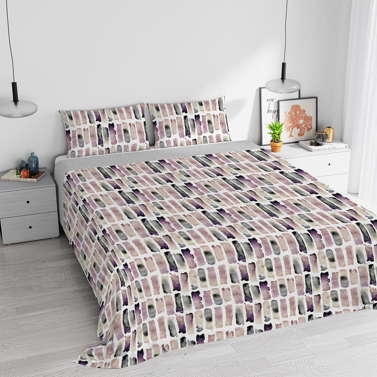 SnelShoppen - Watercolor Bedlinnen Set - Katoen - 12 delig - Tweepersoons Bed - 255x300 cm - Digitale Print - Hoogwaardige Kwaliteit - Machinewasbaar