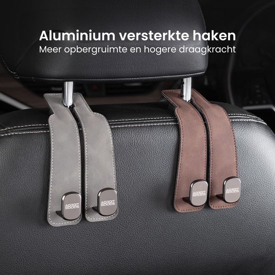 AdroitGoods Auto Hoofdsteun Haak Set - Multifunctionele Autohaken voor Tas & Organizer - Leer Look - Grijs — afbeelding 4
