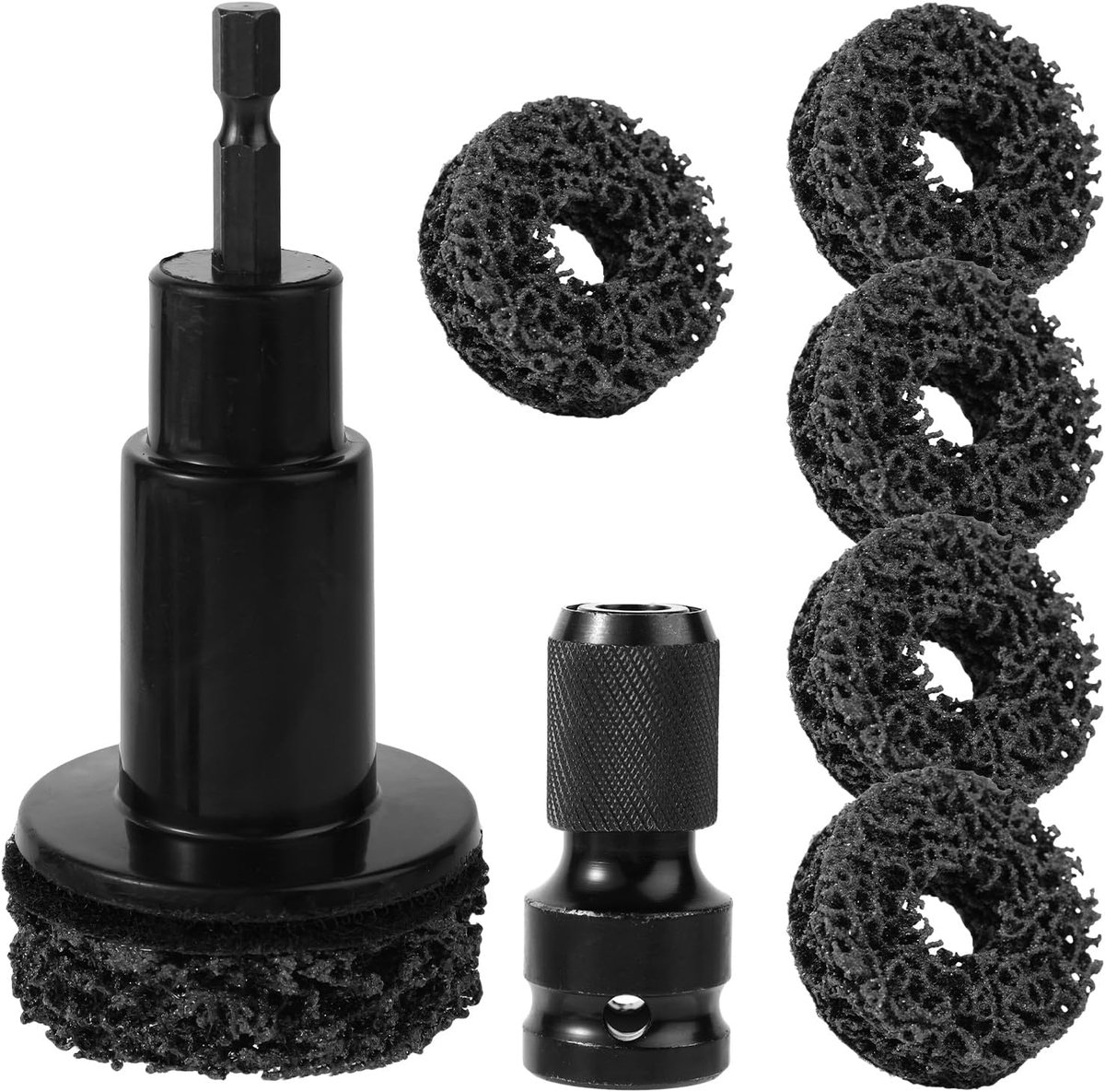 SnelShoppen - Wheel Hubs Cleaning Kit - Re-Facing Set met Grinding Head Adapter en 5 Polijstpads voor Auto Velgen, Geschikt voor Boor en 12,7mm Slagmo