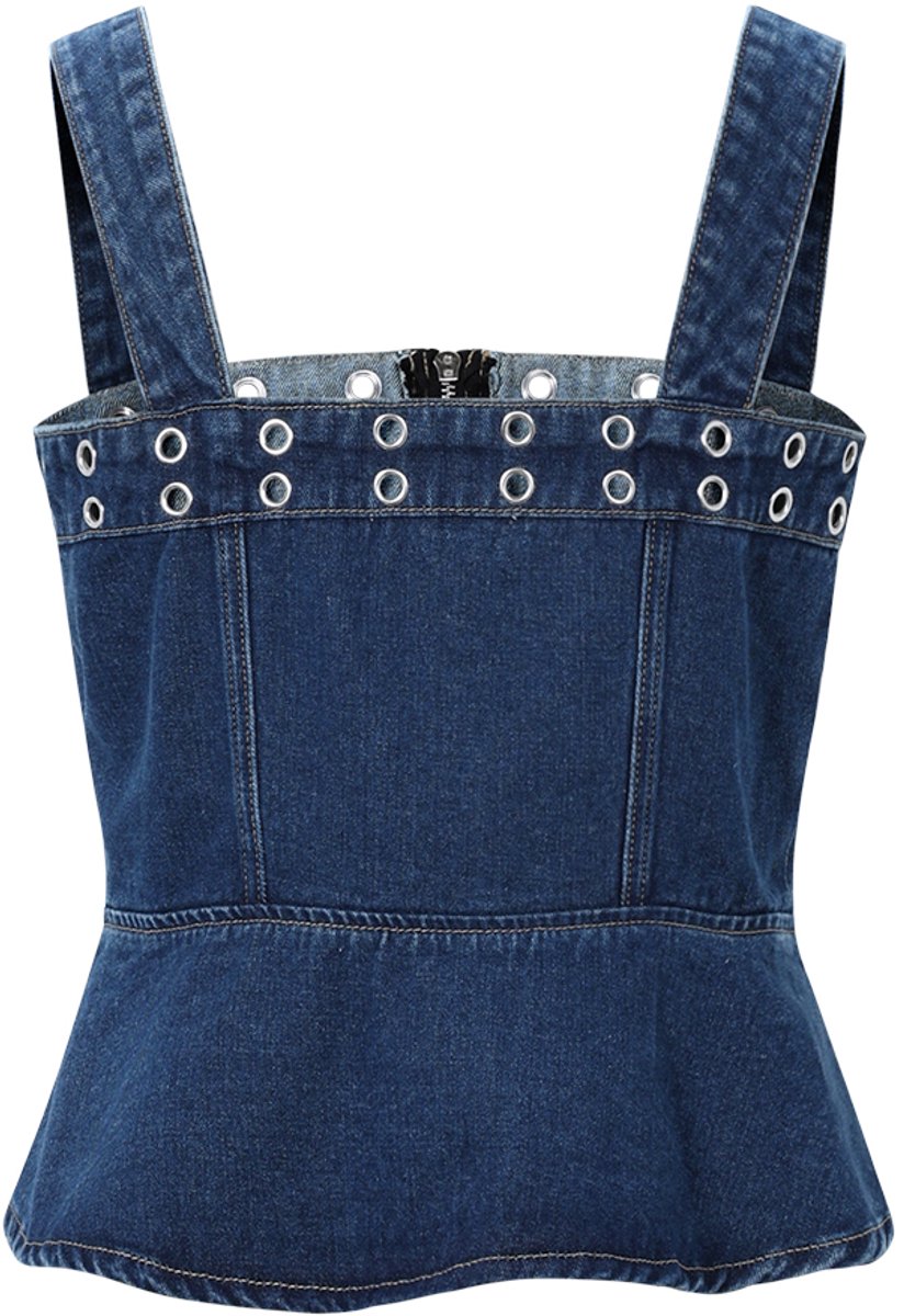 Comfortabele Dames Denim Top 'Opvallende Denim Top Met Oogjes' met Peplum-Silhouet - Maat S