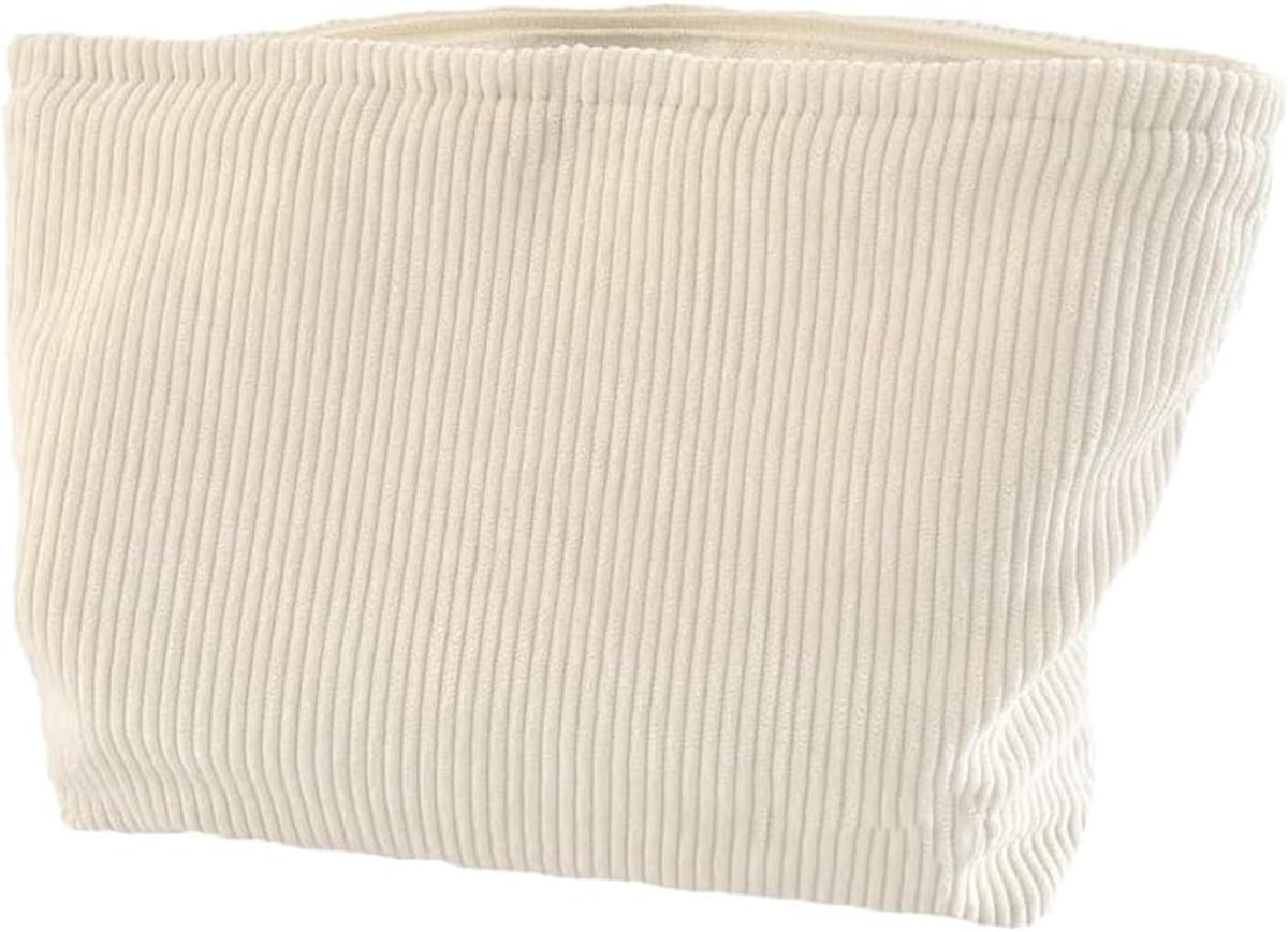 SnelShoppen - Small Zipper Makeup Bag voor Reis & Dagelijks Gebruik - Draagbare Portemonnee in Melkachtig Wit - Cosmetica Tas van Corduroy, Comfortabe