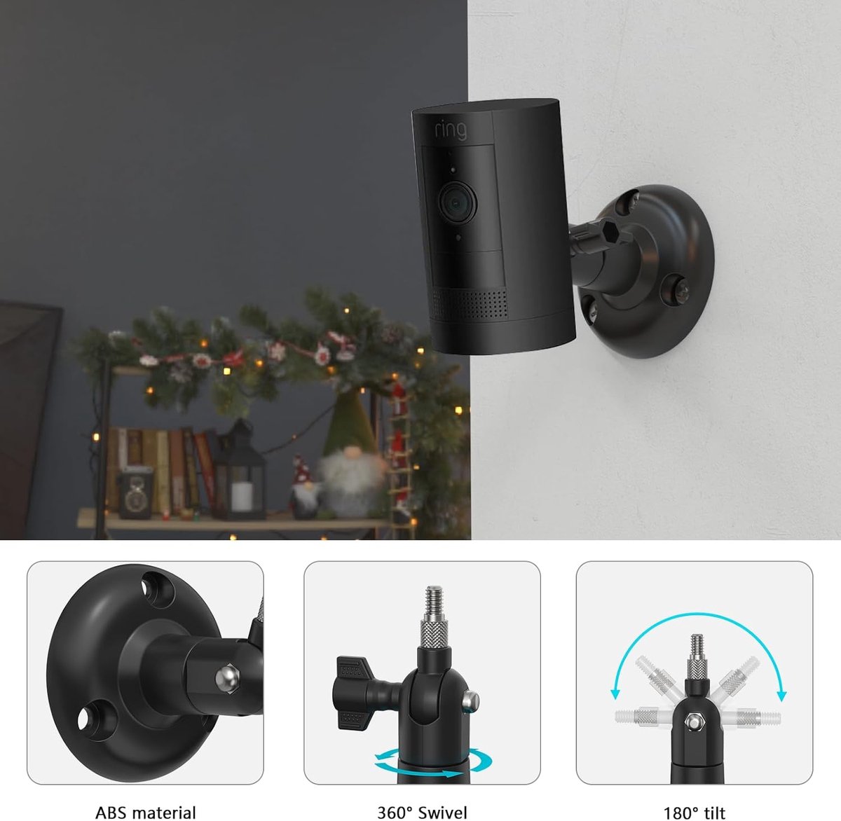 SnelShoppen - Wandmontage Beugel voor Buiten- en Binnengebruik, Geschikt voor Eufycam, Arlo Pro, Veiligheidscamera's met 1/4 Inch Draad, Zwart, 1 Stuk