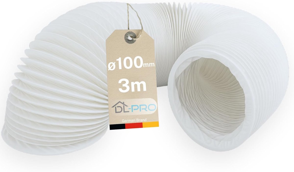 SnelShoppen - DL-pro Afvoerslang 3 m Ø 100 mm PVC Flexibele Slang Wit voor Airconditioning, Afzuigkap, Droger - Universeel en Flexibel
