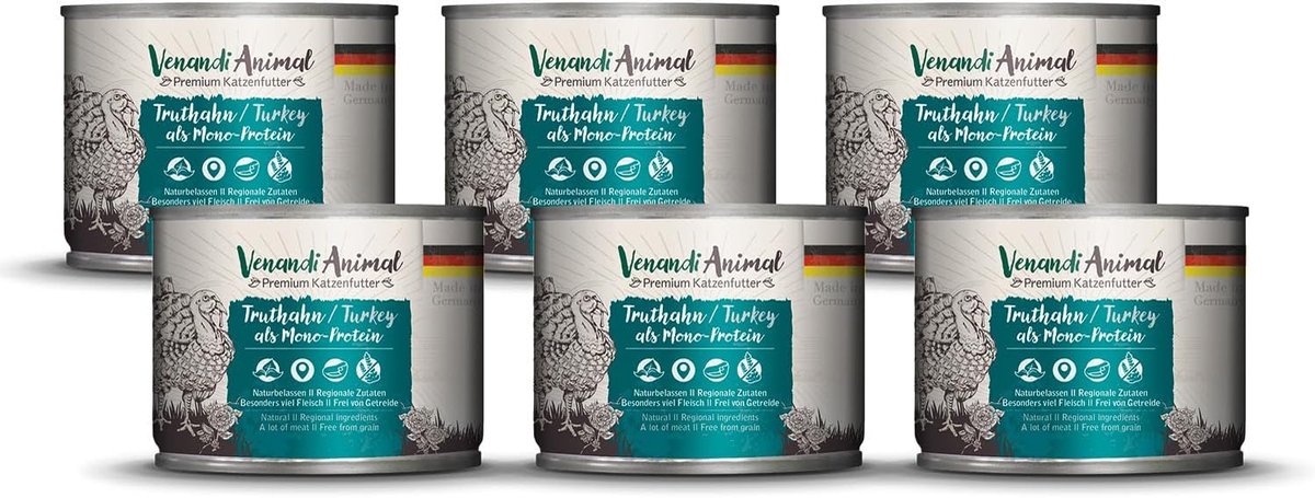 SnelShoppen – Premium Kattenvoer Nat, Kalkoen 99% Vlees, Graanvrij, Natuurlijke Ingrediënten, 6 x 200 g, Hoog Vleespercentage, Monoproteïne