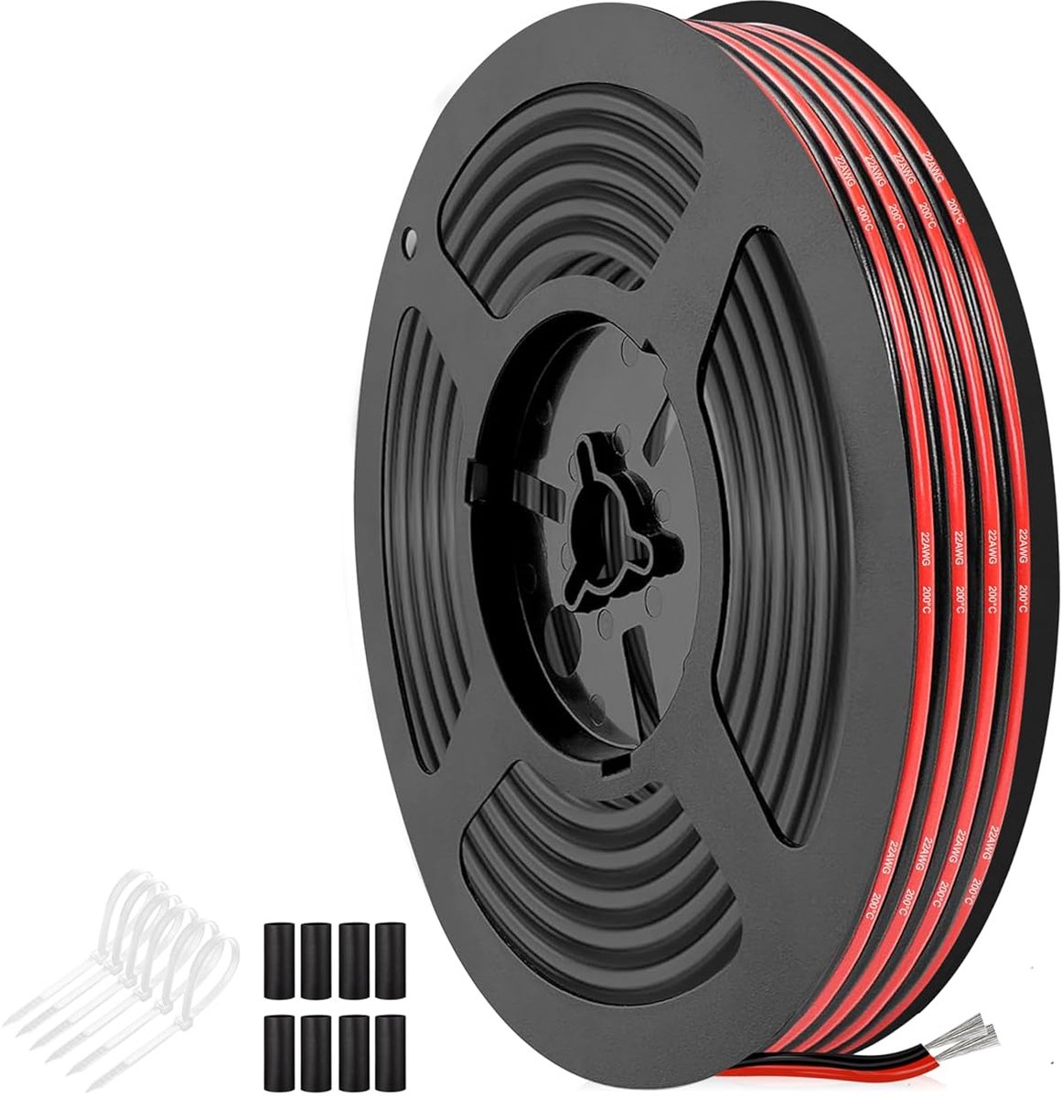 SnelShoppen - 22 AWG 0.32mm² Rood-Zwart Silicone Dubbele Kern Kabel 5m, Hoge Flexibiliteit, Vlechtkabel voor LED Strips, 12V/24V DC, Elektrische en DI