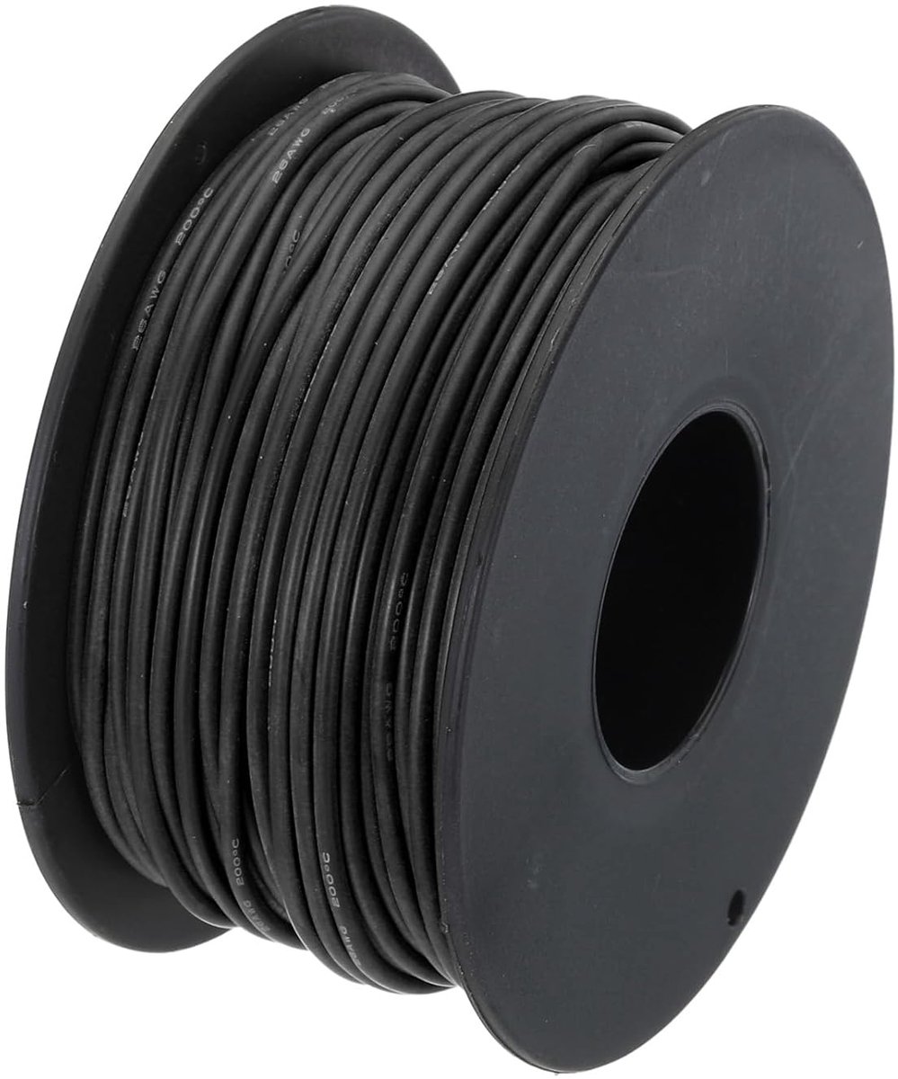 SnelShoppen - 26 AWG Elektrische Kabel, 0.13 mm² Tinned Copper Draad, 30 Meter Zwarte Hoog Temperatuur Aarde Kabel voor Auto, 3D Printers, Verlichting