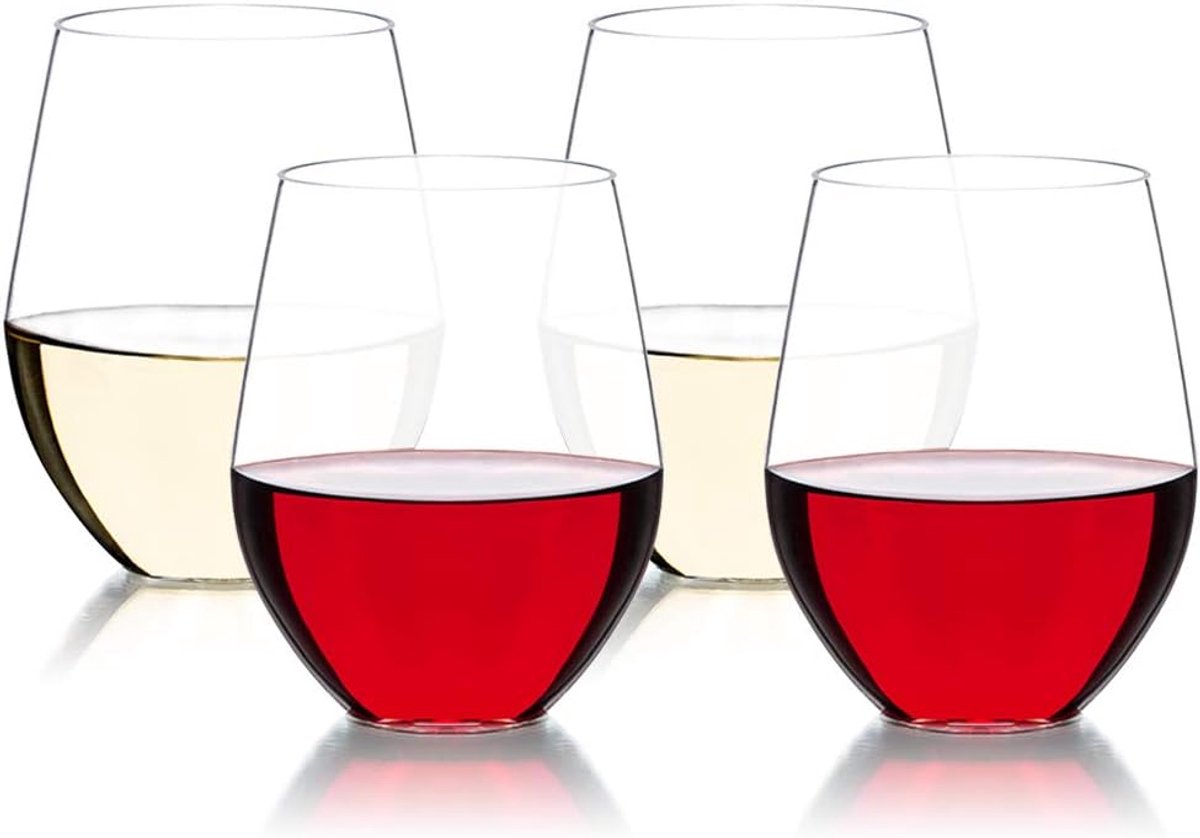 SnelShoppen - Water Juice Glazen Set van 4 - Schokbestendige Tritan Plastic Drinkbekers voor Wijn, Whisky, Perfect voor Feesten, Tuin, Picnic, 450 ml