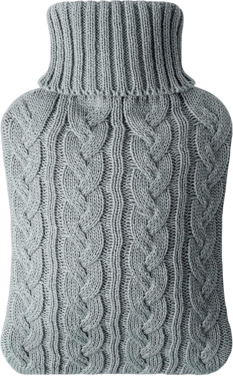 SnelShoppen - Warmwaterkruik met Gebreide Hoes 2 Liter, Warm en Koud Water, Hand- en Voetverwarming, Spierpijnverlichting, Veilig en Duurzaam, Lichtgr