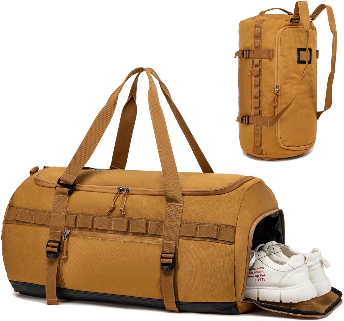SnelShoppen - Grote Sporttas voor Heren 60 Liter - Tactische Bruine Rugzak met Schoenenvak - Ideaal voor Fitness, Training, Reizen en Kamperen