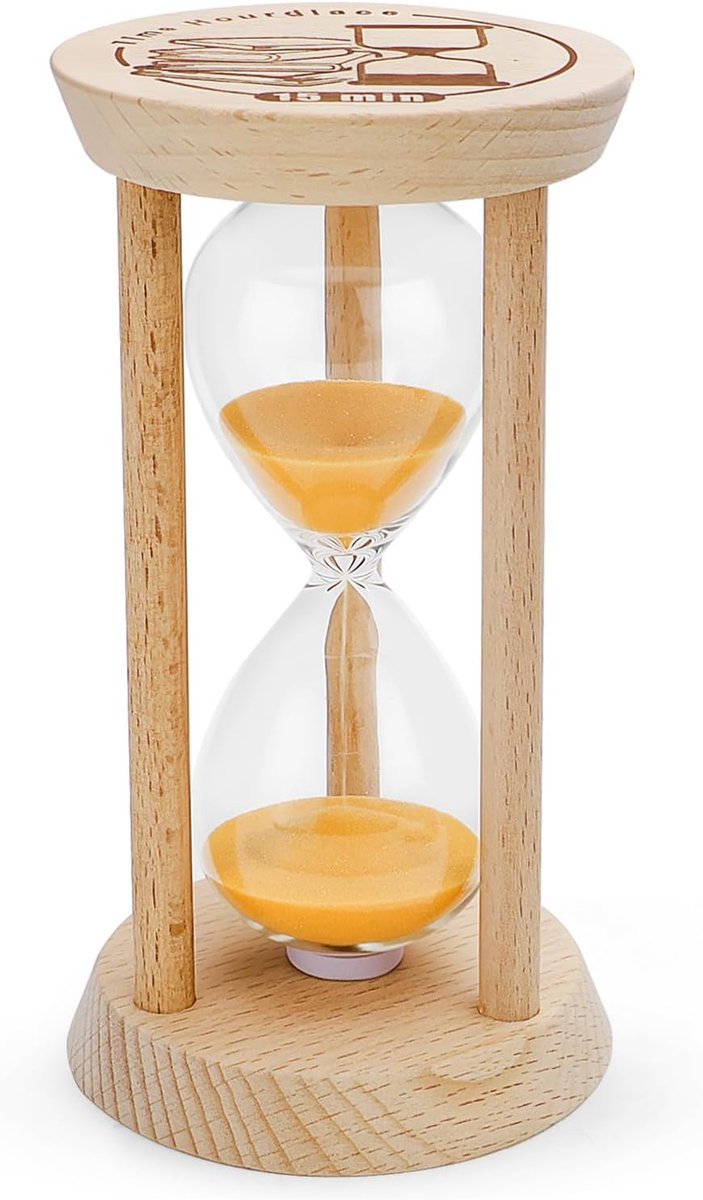 SnelShoppen - Uurglas Timer voor Kinderen en Volwassenen, 15 Minuten, Borosilicaatglas en Zeezand, Tijdbeheer voor School, Thuis, Keuken, Kantoor, Spe
