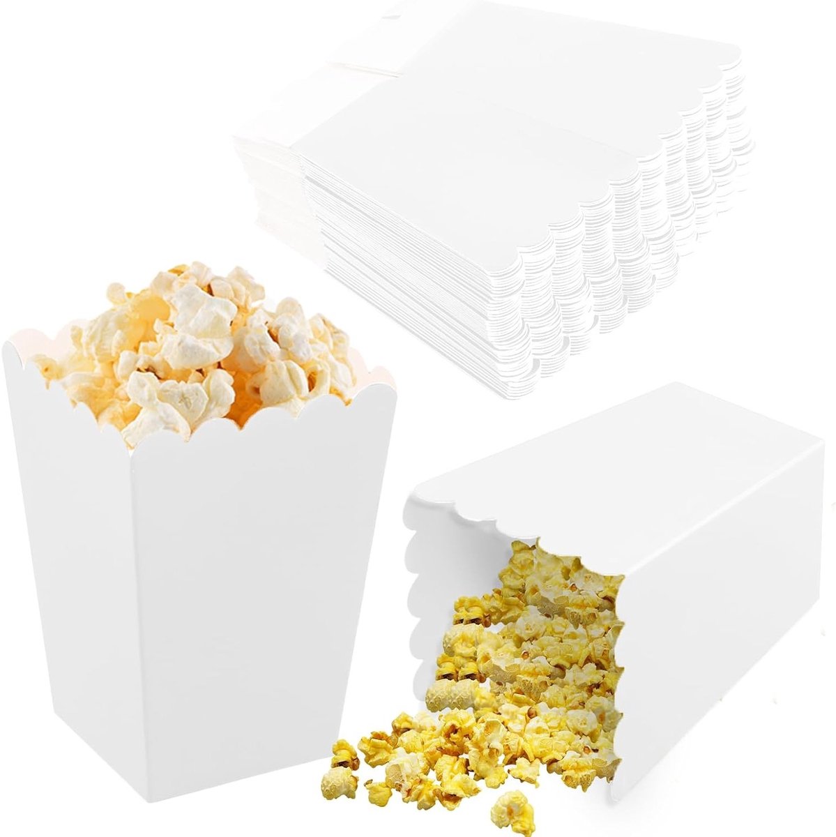 SnelShoppen - 50 Mini Popcorn Dozen, 3 Kleuren Popcorn Verpakking, Papieren Popcorn Containers voor Feest, Verjaardag, Bruiloft, Bioscoop, Carnaval -