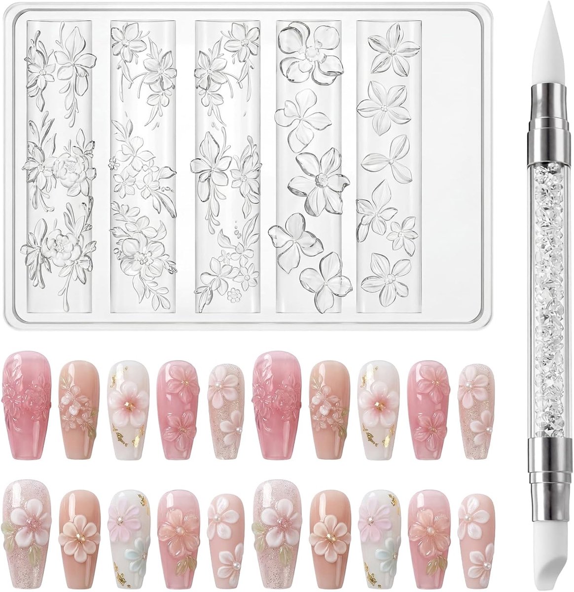 SnelShoppen - 3D Gel Nagel Kunst Silicone Vorm Set voor Nagelontwerp, Bloemen & Kant DIY Accessoires, Inclusief Applicator Pen, Hoge Kwaliteit