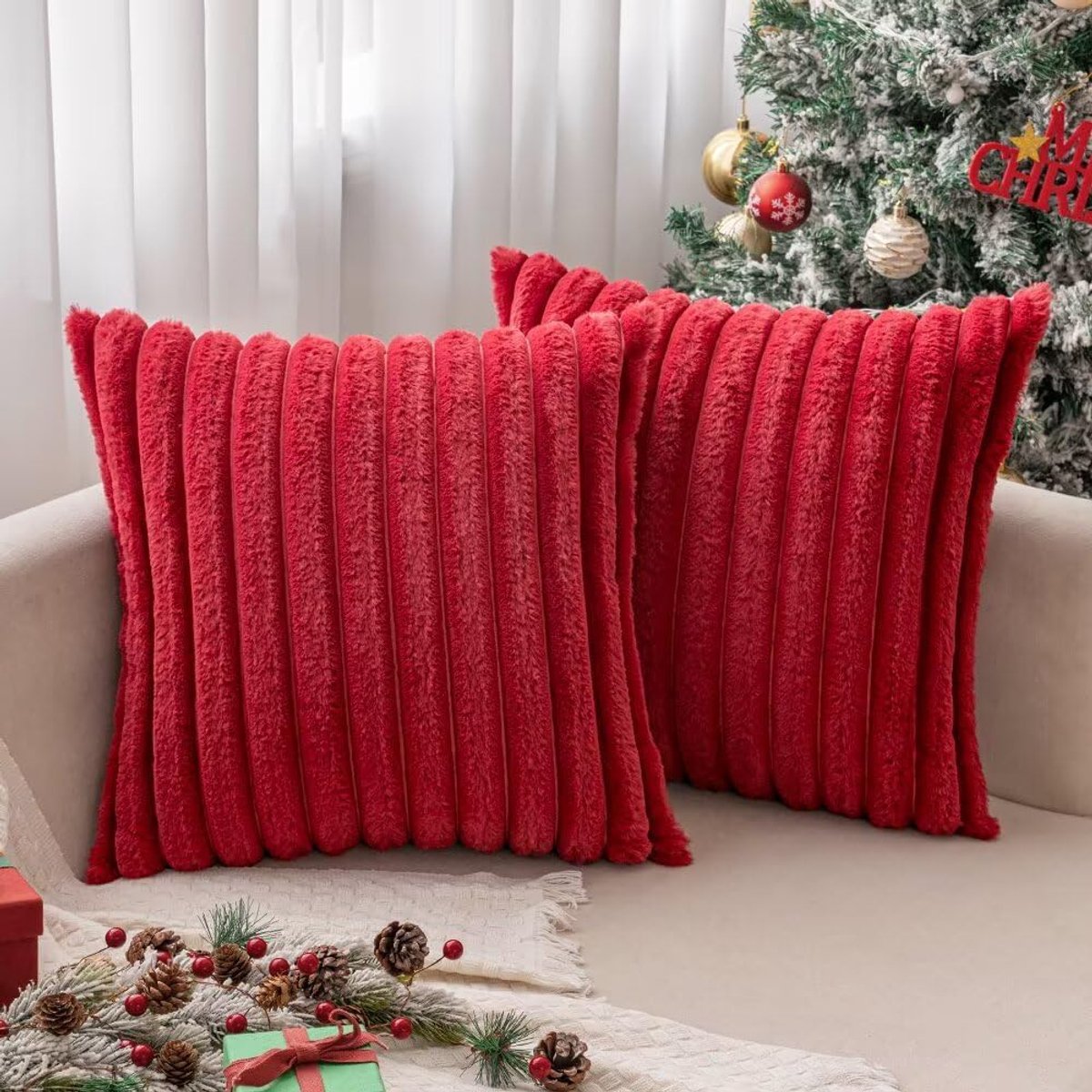 SnelShoppen - Set van 2 Plush Velvet Kussenhoezen 50x50 cm - Zacht Modern Faux Fur Kussenhoezen - Comfortabel & Wasbaar - Decoratief voor Woonkamer &