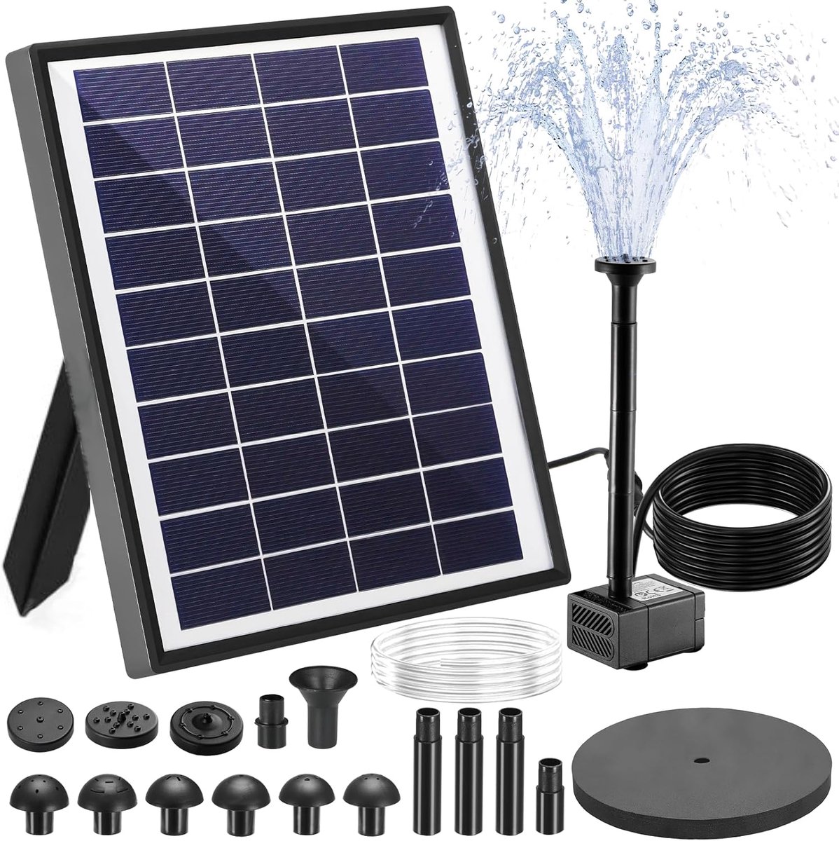 SnelShoppen - Solar Fontein Pomp 6.5W met Filter en 9 Sprayers - Energiezuinig Tuinaccessoire voor Vijvers, Watervallen en Bloempotten - 3.25 Meter Ka