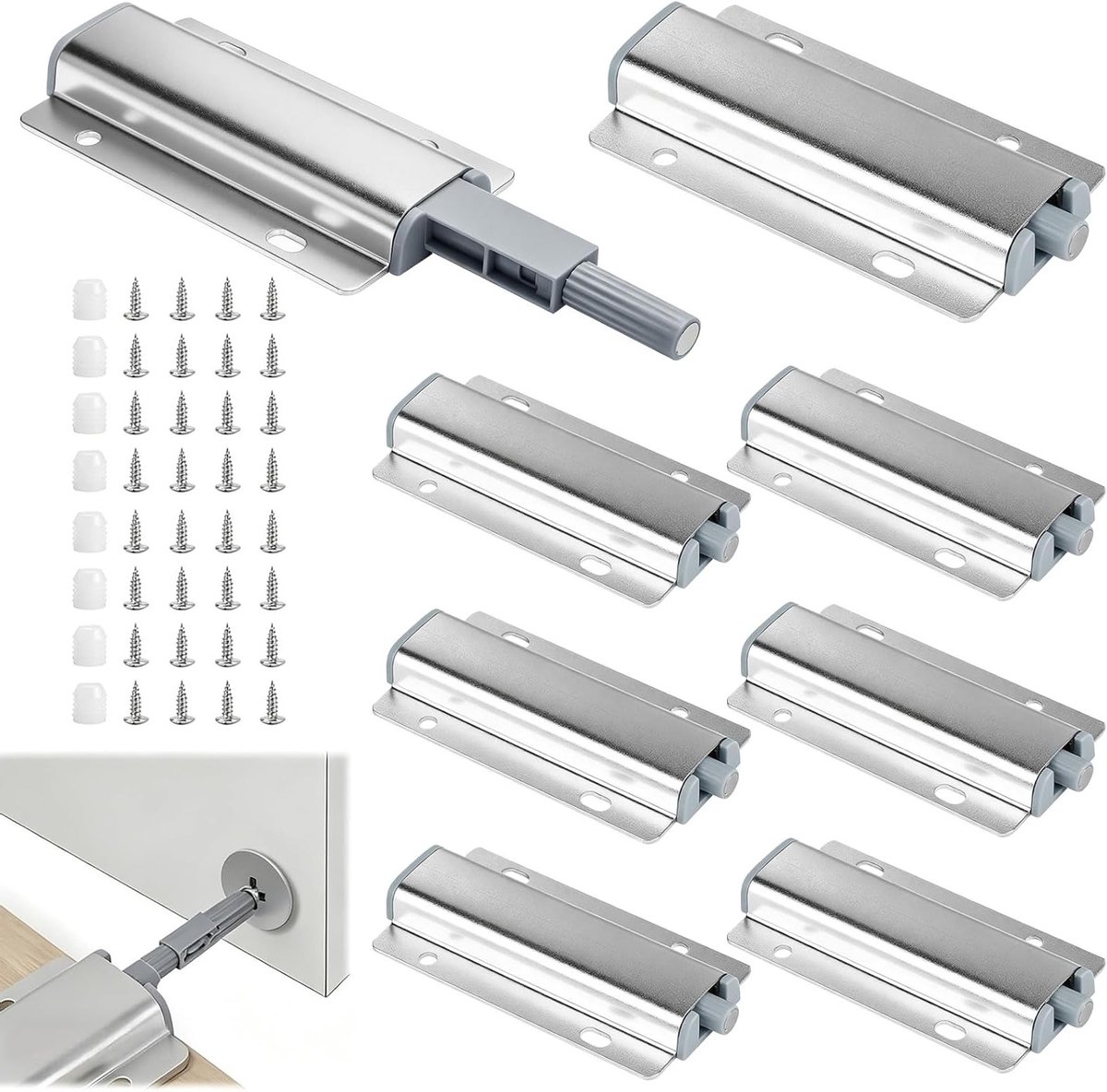 Druk-deuropener voor meubels met softclose en demping - 8 stuks zilver aluminiumlegering voor kastdeuren en laden