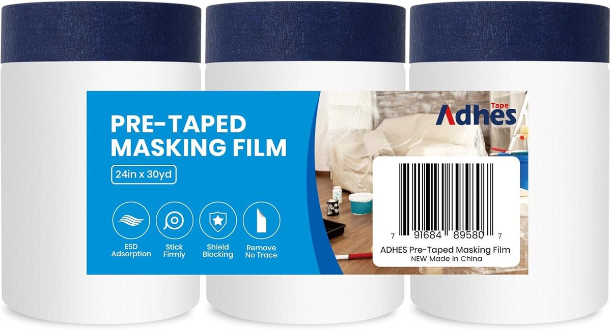 SnelShoppen - ADHES Tape and Drape, Vooraf Geplakt Maskerfilm 600mm x 27m, Verf en Decoratie Bescherming, Hoogwaardige Plakband, Duurzaam Polyethyleen