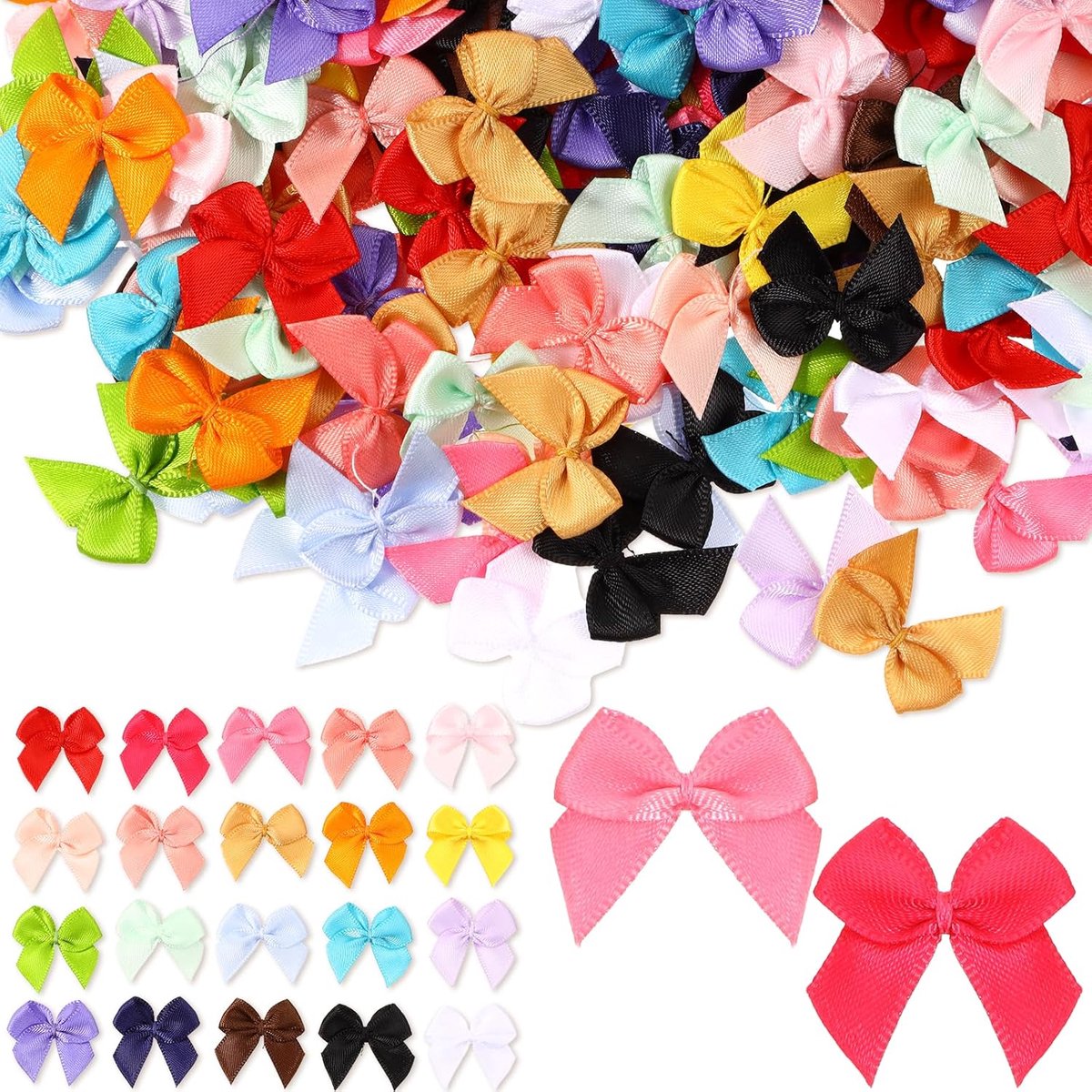 SnelShoppen - 300 Mini Bogen voor Knutselen - 1 Inch Mini Satijnen Linten Bogen - Kleine Decoratie Bogen in 20 Kleuren - Schattige Accessoires voor Ca