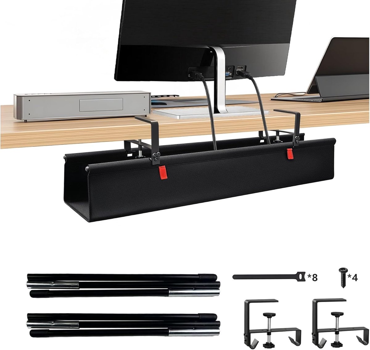SnelShoppen - Kabelgoot Onder Bureau 70 cm - Geen Boren, Dubbele 600D Oxford Stof - Flexibele Klem- en Schroefmontage voor Thuis en Kantoor