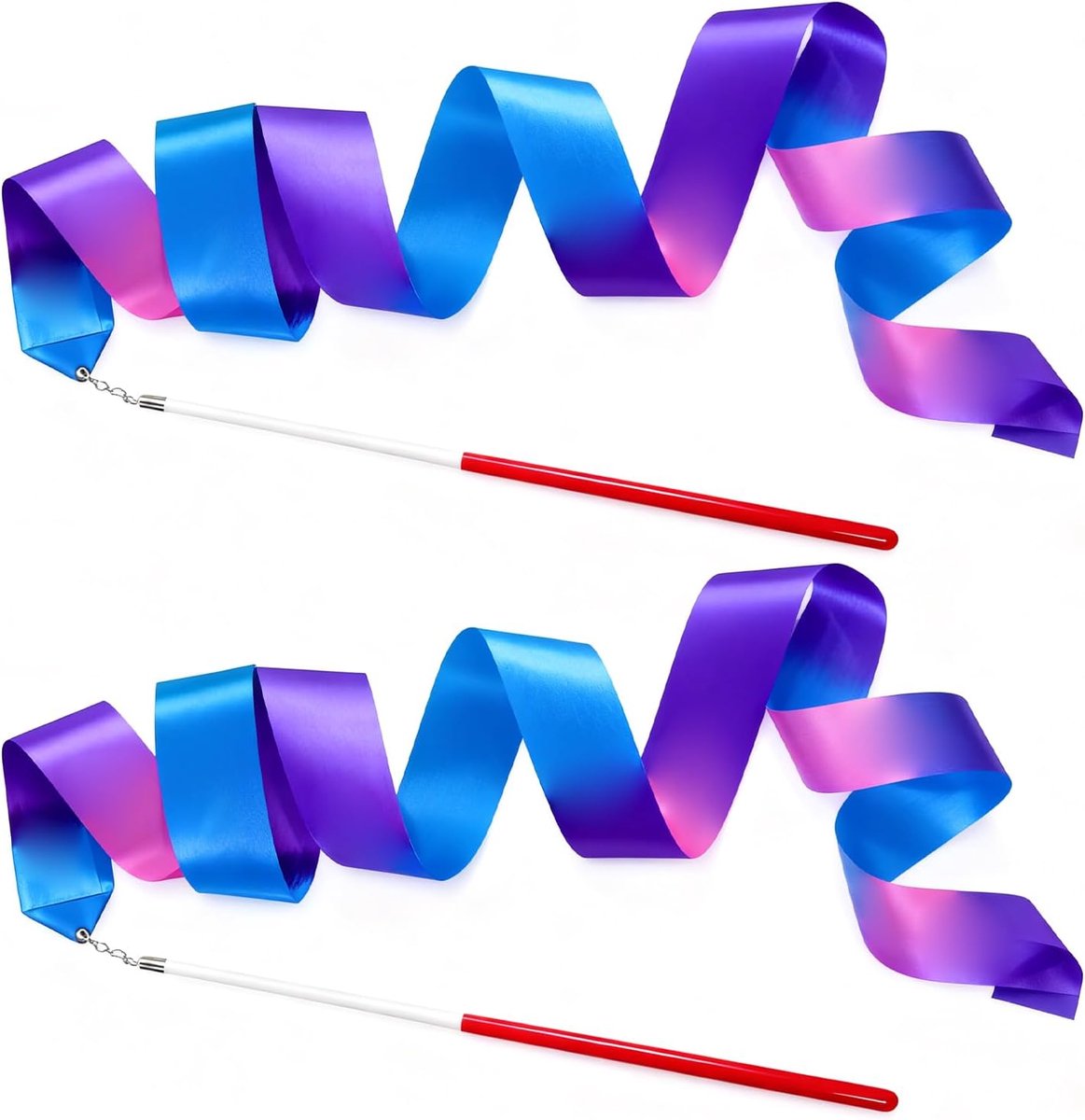 SnelShoppen - Gymnastiekband voor Kinderen, 2 Kleurige Dansbanden met Stok, Regenboog Band voor Thuis, Ideaal Cadeau voor Meisjes, Activiteit tegen Sm