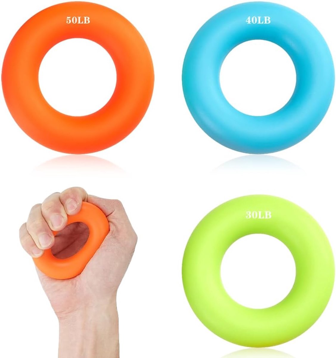 SnelShoppen - Ring Handle Trainer, 3 Stuks Grip Trainer, 15 kg, Ergonomische Handgrepen, Duurzaam TPR, Voor Fitness, Spiertraining, Oranje, Blauw, Gro