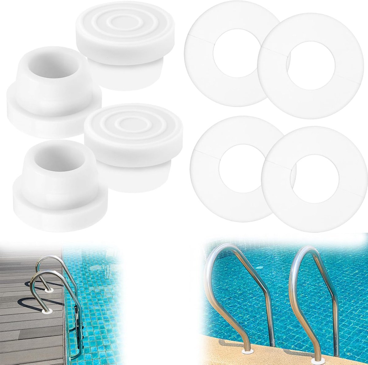 SnelShoppen - 8-delige Pool Ladder Set voor Frame en Inground Zwembaden, RVS Ladder Platen, Binnenplug Bumper Caps voor 1.90 Inch, Ideaal voor Tuin en