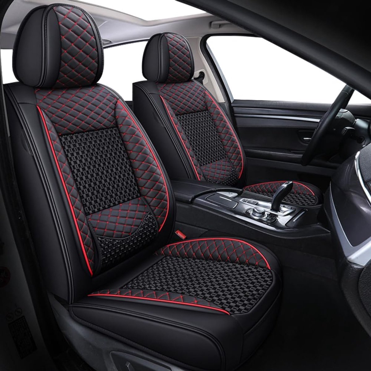 SnelShoppen - Universele Voorkant Autostoel Covers 2 Stuks PU Leer, Waterdichte Autostoel Beschermers voor Sedans en SUV's (Zwart Rood)