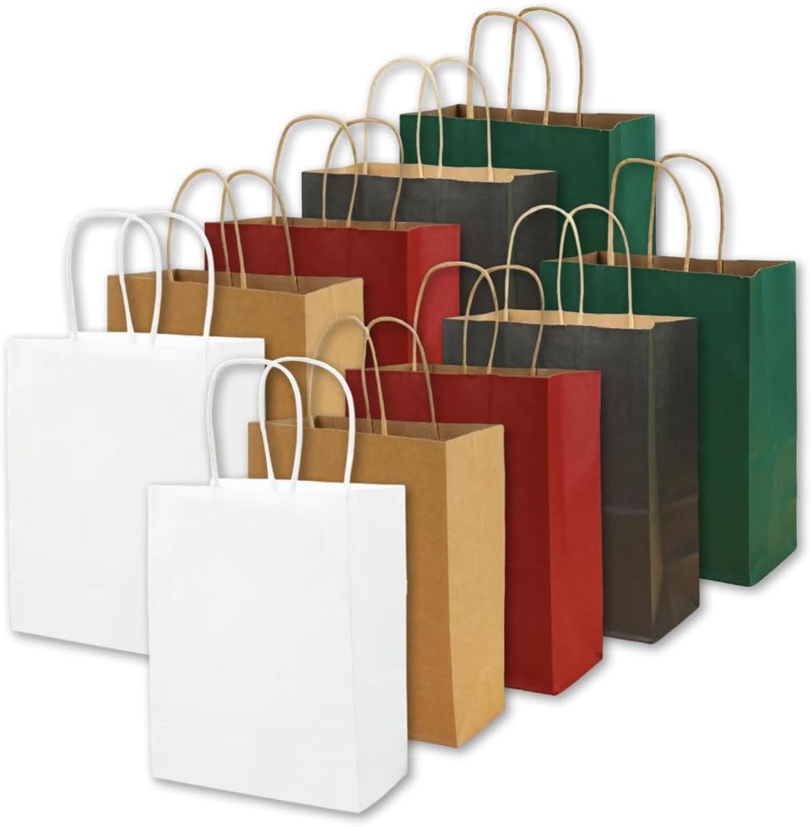 SnelShoppen - 10 Kraftpapier Cadeauzakjes met Handgrepen 27x21x11 cm - Milieuvriendelijk, Robuust, 5 Kleuren, Perfect voor Feestjes, Cadeauverpakkinge